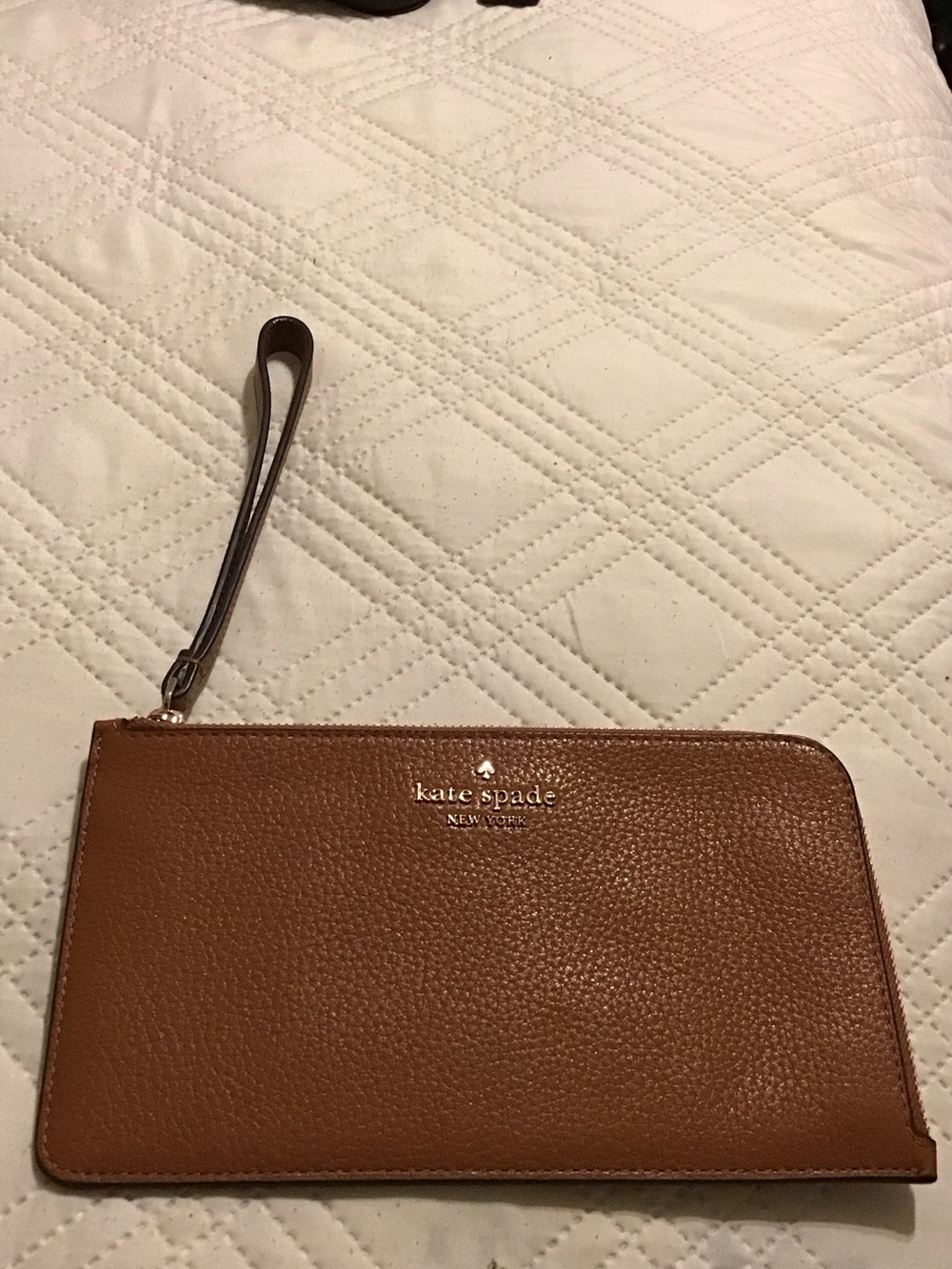 kate spade Cognac Brown Pebbled Leather Wristlet